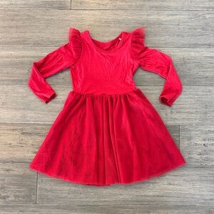 Red Long Sleeve little sleepies Dress with Ruffle Shoulders